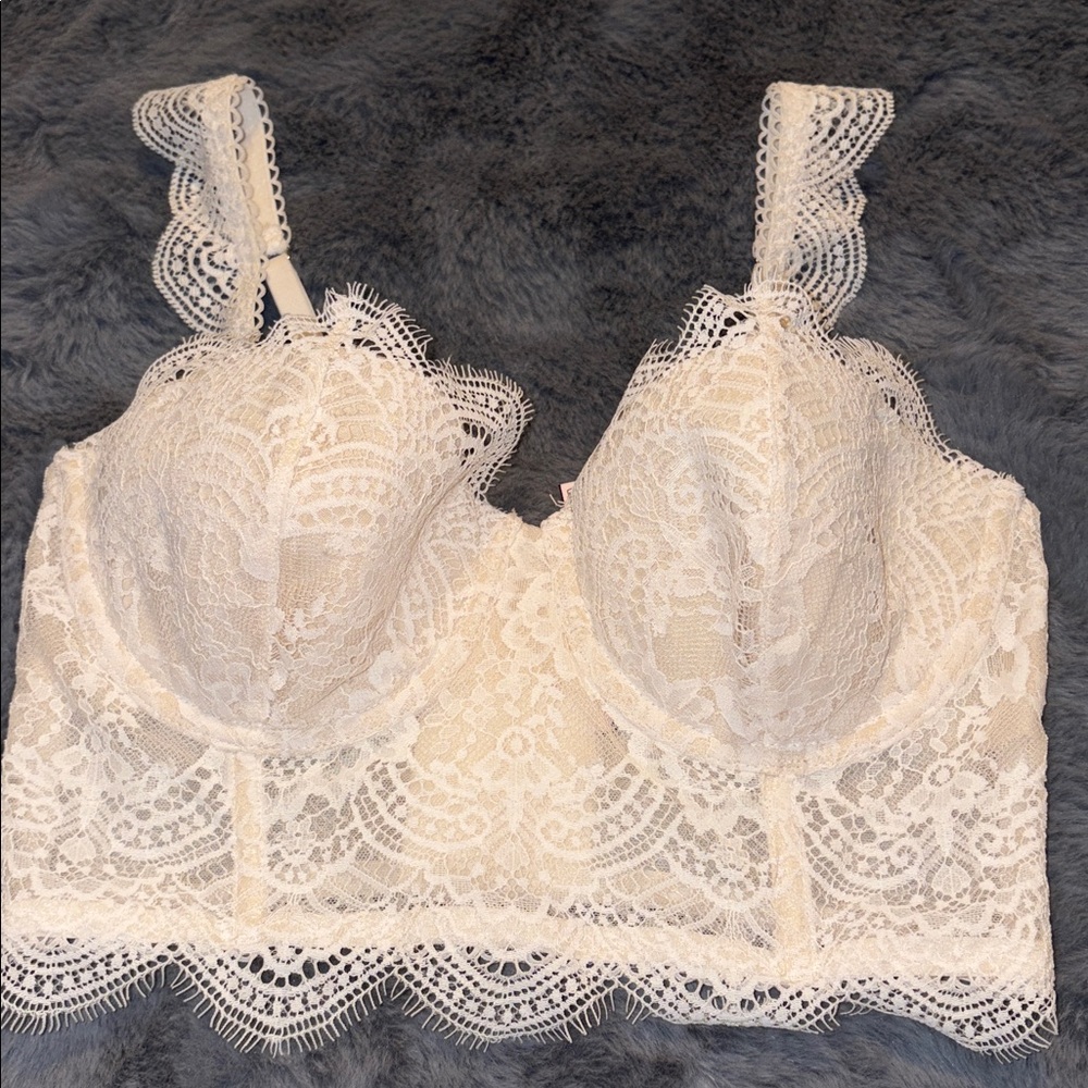 Victoria's Secret DREAM ANGELS Mini Lace Bustier Corset Bra Cream Ivory 34C - Picture 4 of 6